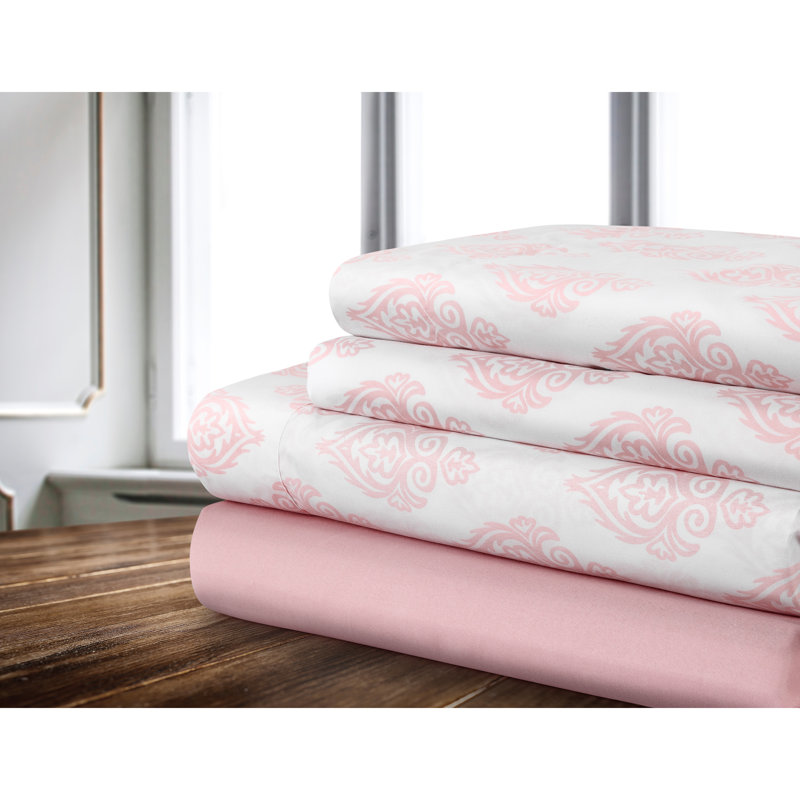 Ensemble de draps en microfibre damassé , Ensemble de draps pour lit double + un drap-housse, Bleu marine