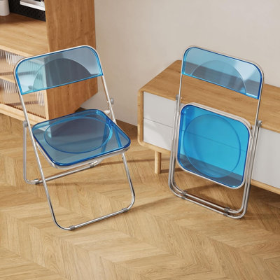 Set of 2 Foldable Acrylic Chairs Space Saving Stable Support for Home Office Party Use, Blue