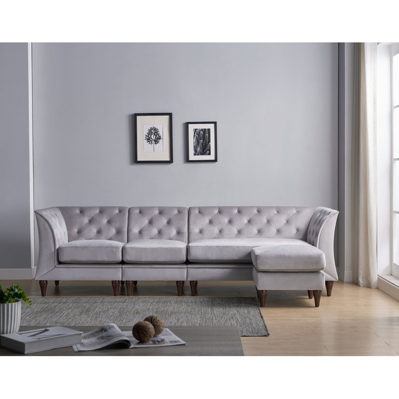 Willer 106" Wide Reversible Modular Corner Sectional with Ottoman, Gray Velvet