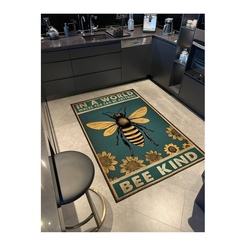 Tapis décoratif à motif d'abeille lavable à la machine, Rectangle 3 pi 3 po x 4 pi 11 po