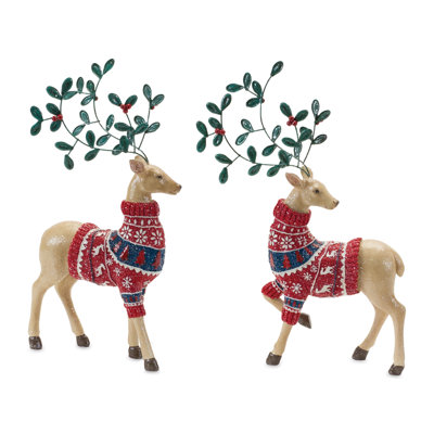 Figurine de cerf et de bois de gui (ensemble de 2)