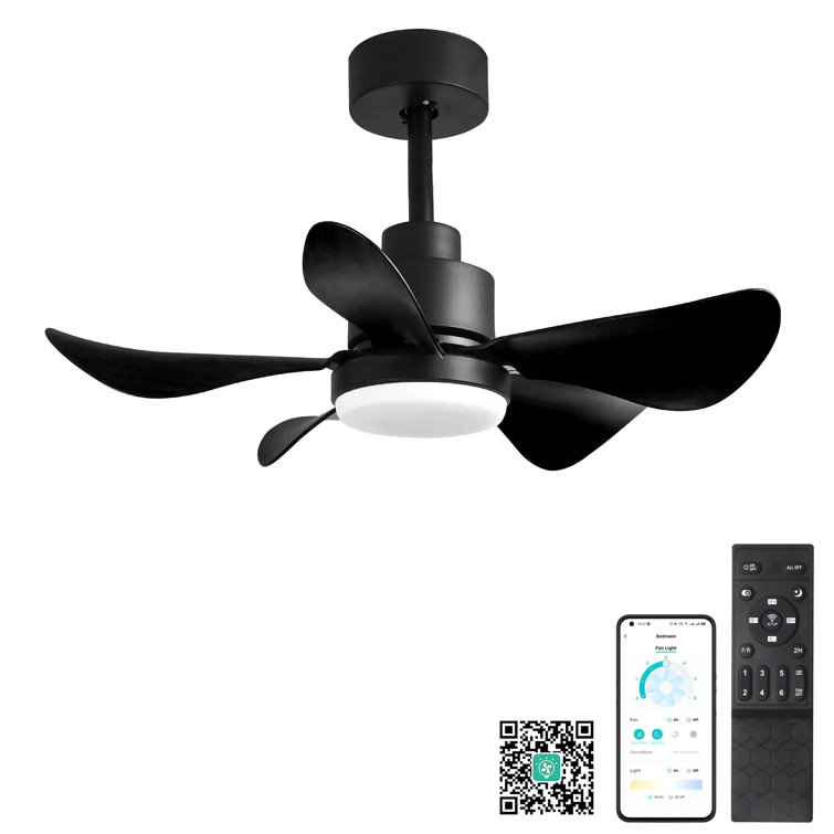 28' Ceiling Fans With Lights And Remote/App Control, Low Profile Ceiling Fans With 5 Reversible Blades 3 Colours Dimmable 6 Speeds Ceiling Fan For Bedroom Kitchen