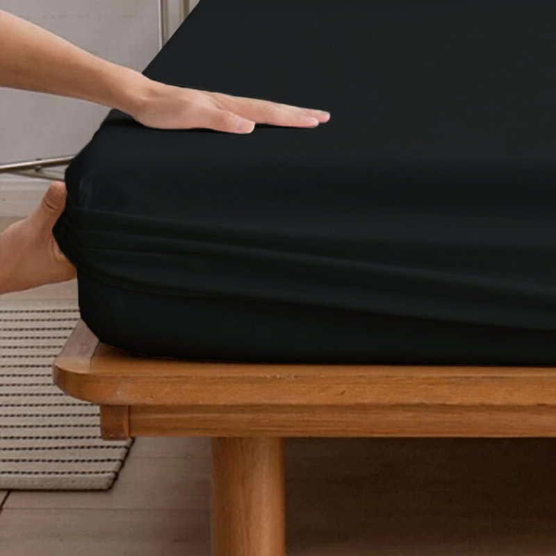 Flannel Fitted Sheet, Double (4'6), Black