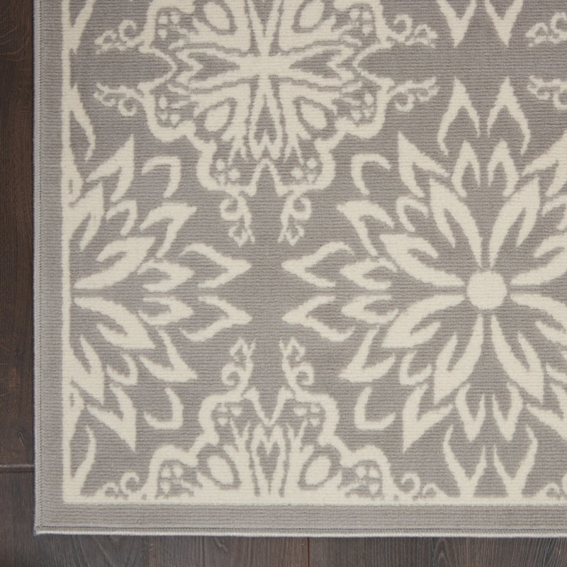 Tapis floral ivoire / gris Yurig, Rectangle 6 pi x 9 pi