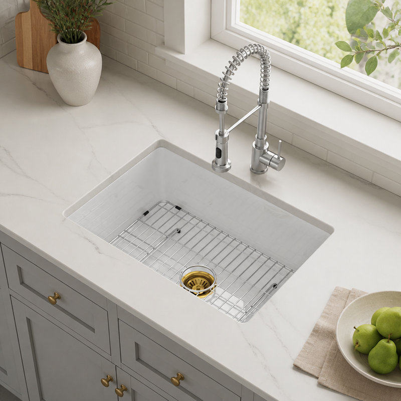 Durable Fireclay Rectangular Single Bowl Kitchen Sink with Deep Basin and Dual Mount Installation Options