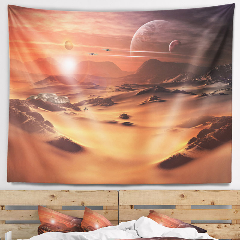 Tapisserie en polyester à la planète en polyester avec accessoires suspendus inclus, H 32 po x l 39 po