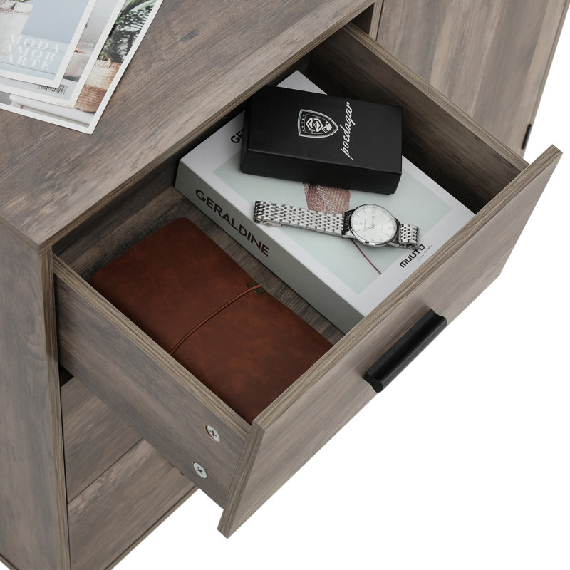 Armoire de rangement au sol avec porte et 3 tiroirs, Chêne rustique