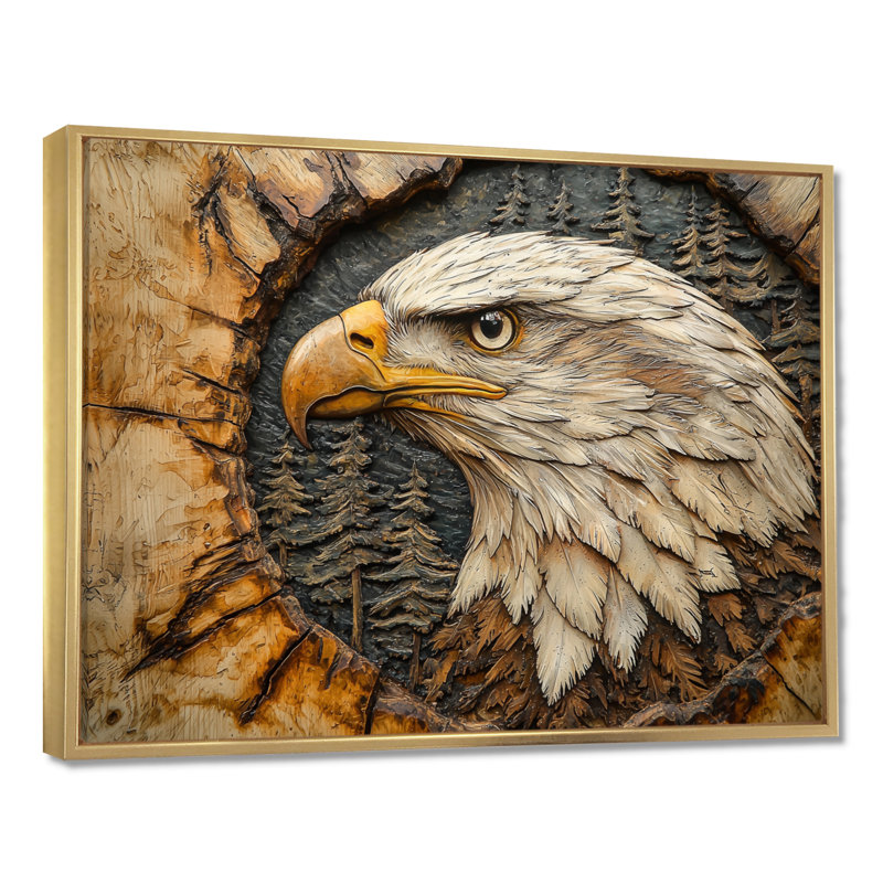 Giany Eagle In A Forest Landscape Slide - Art mural aigle, H 12 po x l 20 po, Impression encadrée flottante, Doré