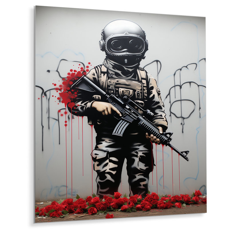 Street Art Soldier At War III - Art mural en métal Pop Art, H 40 po x l 30 po x P 1,5 po