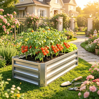 Lit de jardin surélevé en métal galvanisé 4 pi x 2 pi x 1 pi, jardinière durable pour légumes, fleurs, herbes et plantes grasses