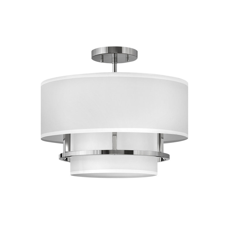 Graham Three-Light Semi-Flush Mount Ceiling Light w/ Faux Parchment Shades, Polished Nickel