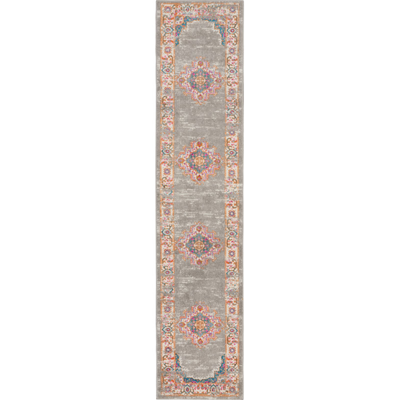 Tapis oriental gris et rose Abbate, Tapis de couloir 1 pi 1 po x 6 pi