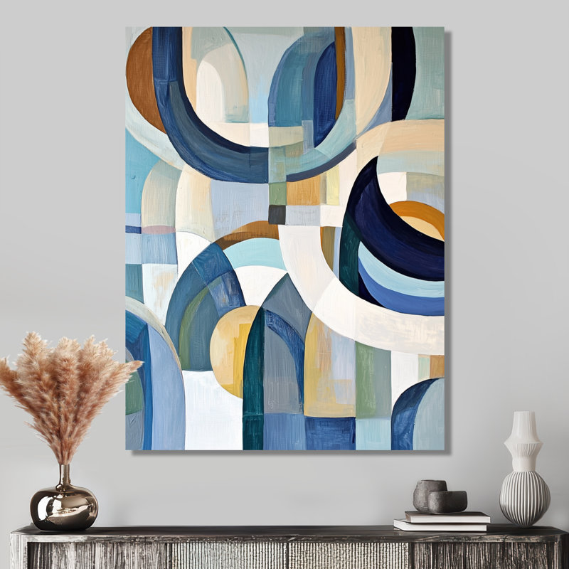 «Cubist Blue Reality I», art mural géométrique en métal, impression moderne sur métal, H 32 po x l 16 po