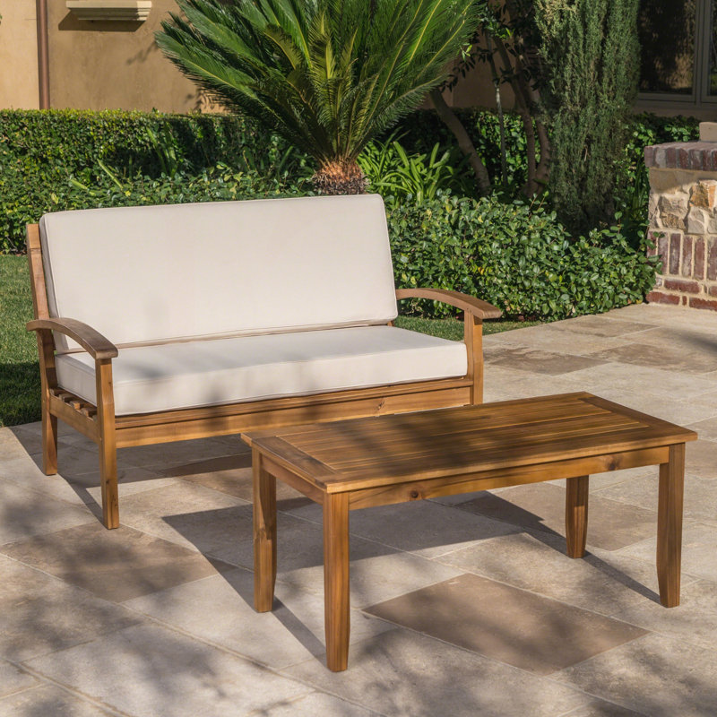 Causeuse avec table basse, Beige, Teak