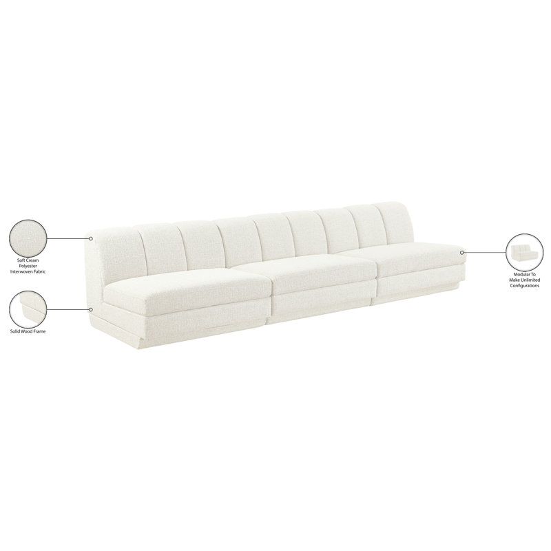 Tissu Chiquita rembourré 3 pièces Canapé modulaire, Crème