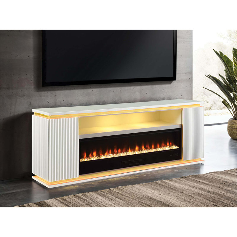 Meuble télé contemporain avec foyer électrique et contrôle de luminosité réglable