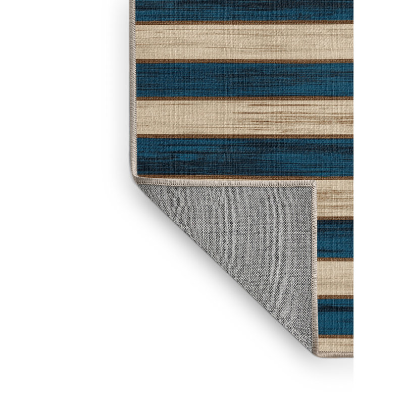 Tapis rayé crème et bleu en acier , Tapis de couloir 2 pi x 4 pi