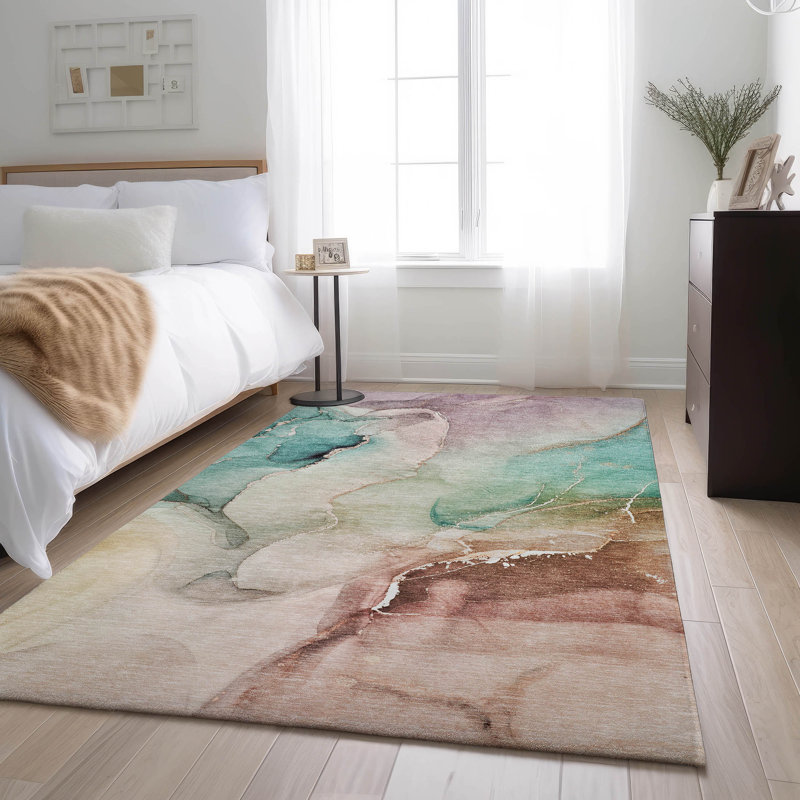 Tapis bleu sarcelle de qualité supérieure lavable à la machine Cerrito AMF521, Rectangle 5 pi x 7 pi 6 po