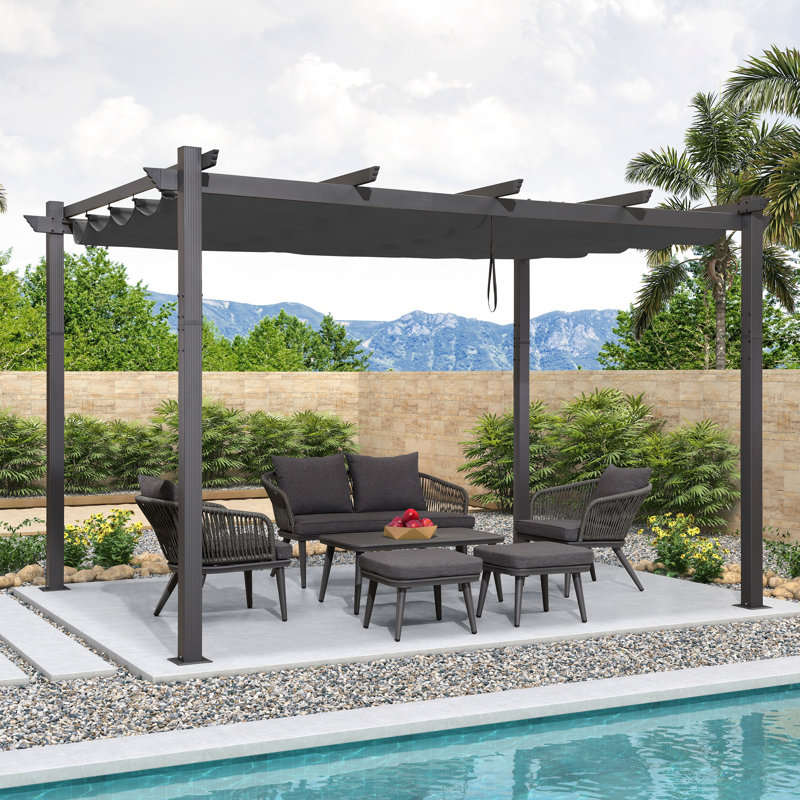 13 Ft. W X 11 Ft. D Aluminum Pergola with Canopy, Gray