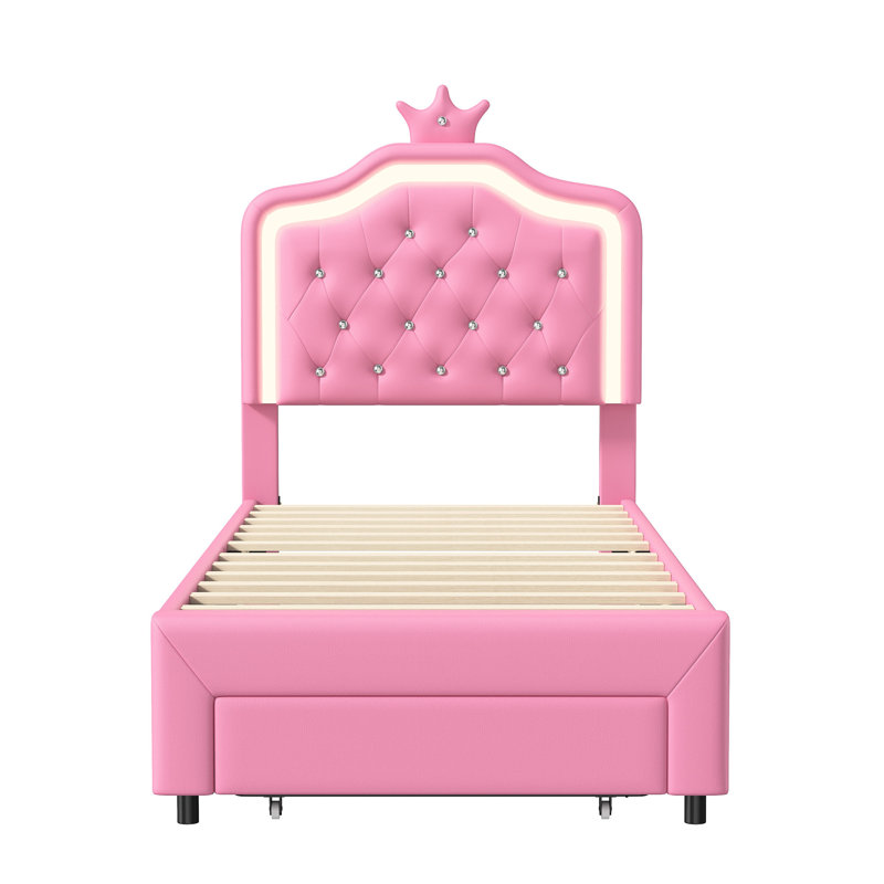 Upholstered Storage Bed, Pink, Single (3')