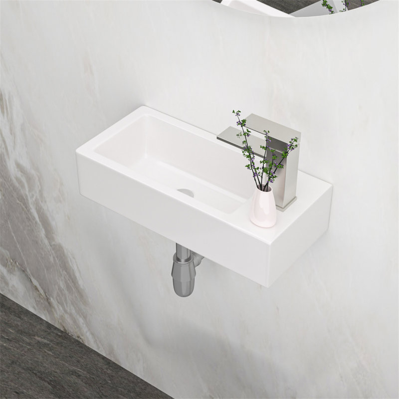 Lavabo de salle de bain mural rectangulaire en céramique blanche 14,57 x 7,28 pouces avec trou de robinet simple