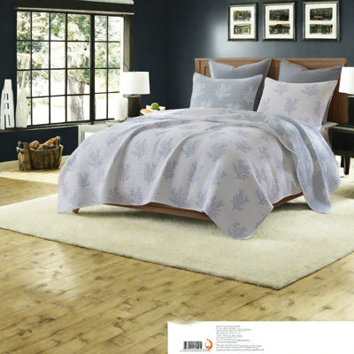 De literie pour très grand lit, courtepointe réversible en polyester bleu, Modern Home
