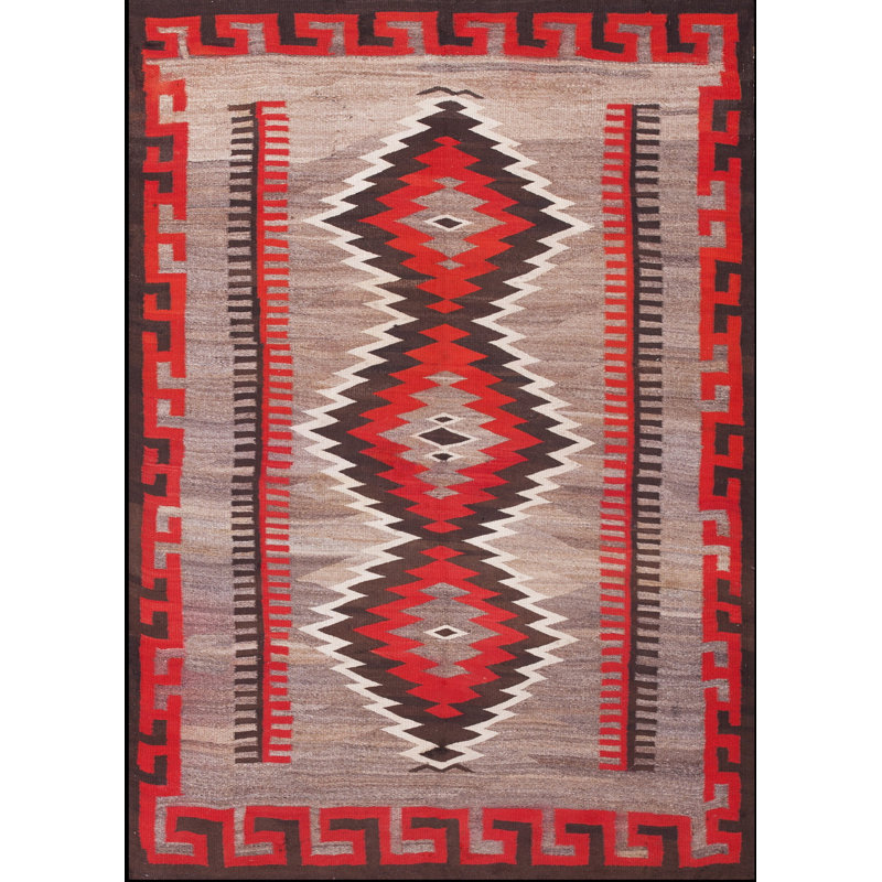 Geometric Running Dog Border Antique Tribal Native American Flatweave Navajo Rug