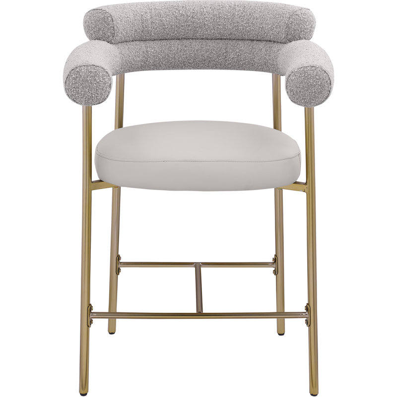 Tabouret de comptoir 26 po Blake, Or brossé, Taupe, Cuir végétalien / tissu bouclé