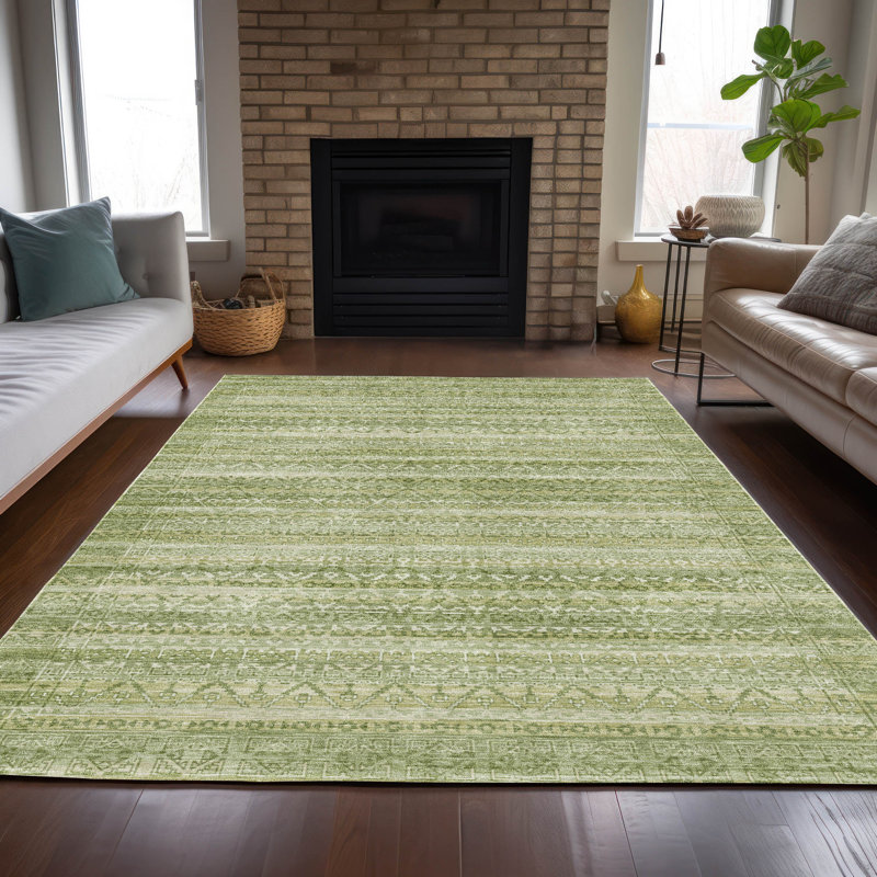 Tapis de sauge Xhevrie intérieur / extérieur lavable à la machine, Rectangle 2 pi 6 po x 3 pi 10 po