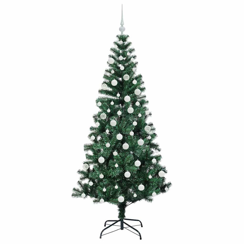 vidaXL Artificial Pre-lit Christmas Tree Green PVC and Metal, 5.91 ft