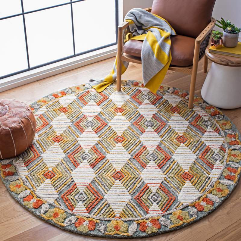 Garbutt Hand Tufted Wool And Cotton Geometric Rug, Square 4'