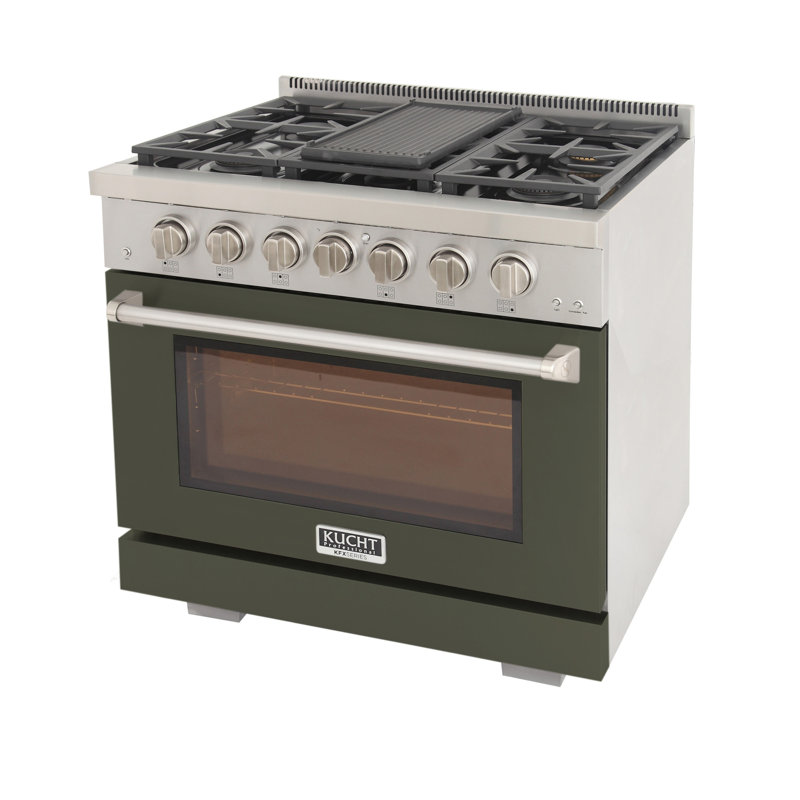 Kucht 36'' W Free Standing Range, Liquid Propane, Olive Green