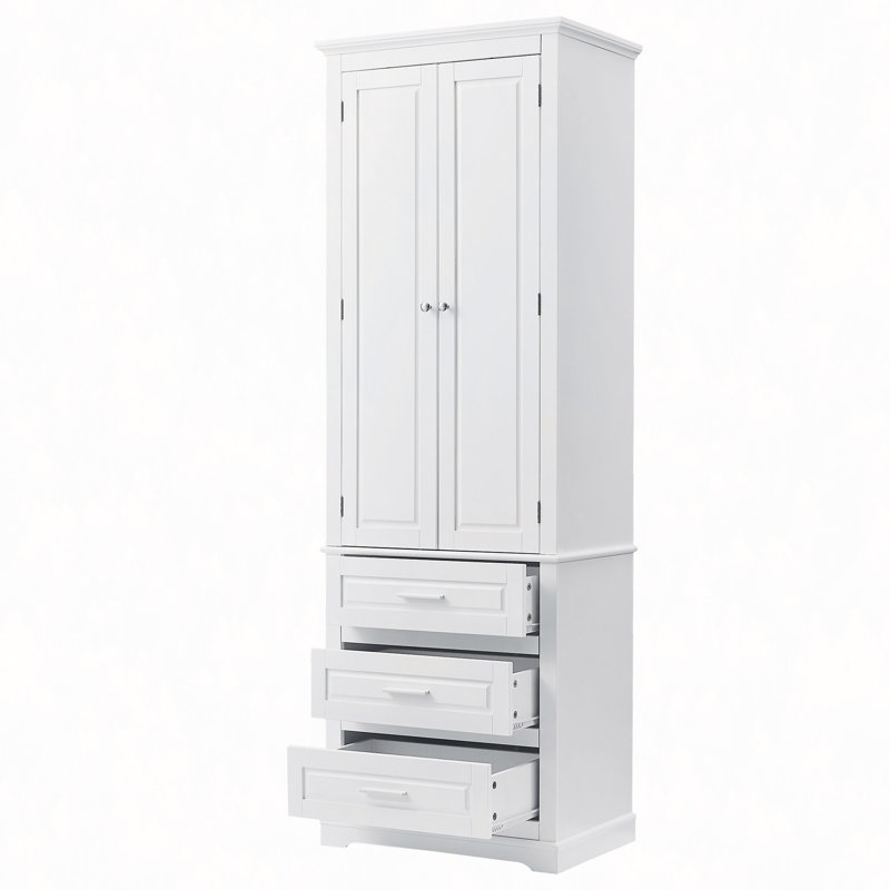 Tall Storage Cabinet With Three Drawers For Bathroom/Office, White