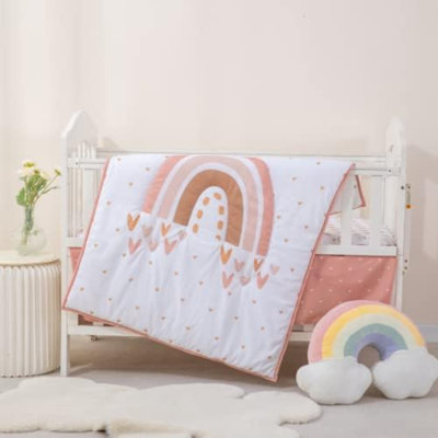 3 Piece Rainbow Boho Crib Bedding Set - Standard Size Nursery Bedding For Boys And Girls With Crib Sheet, Comforter & Crib Skirt