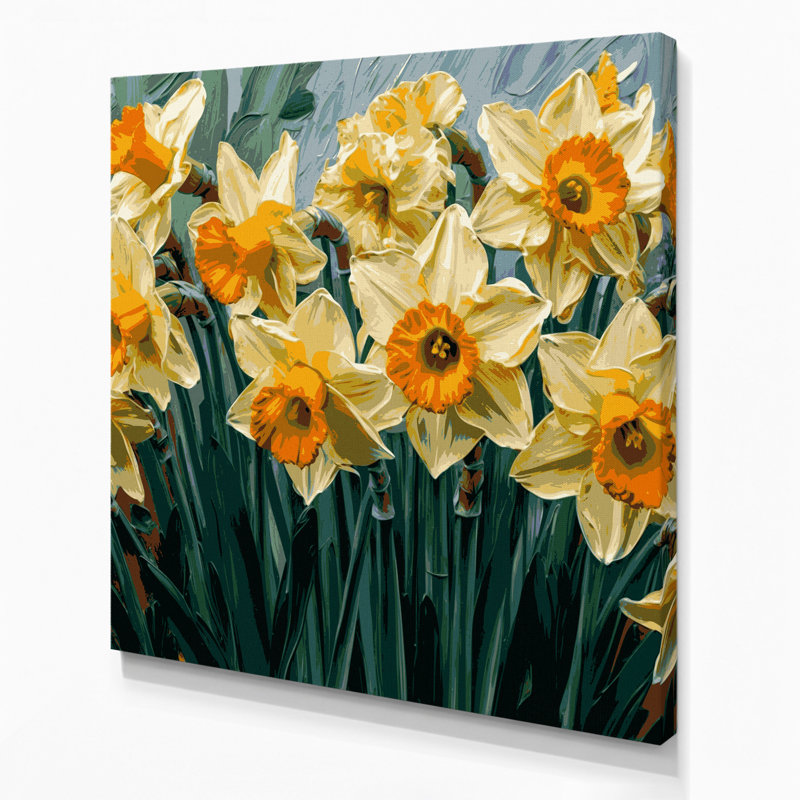 «Botanical Daffodils», art mural sur toile brune, H 8 po x l 8 po