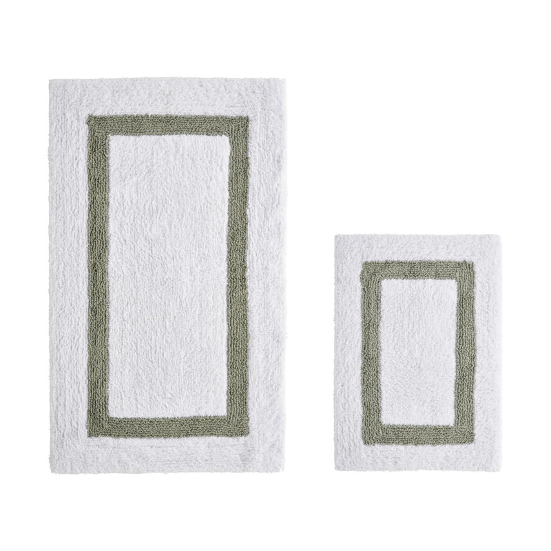 Broshous Premium 100% Cotton 2370 GSM 2-Piece Bath Rug Set, Ultra Plush Tufted Bathroom Mats, Super Absorbent OEKO-TEX® Certified, Reversible, Machine Washable, Spa-Like Comfort, White/Dark Sage