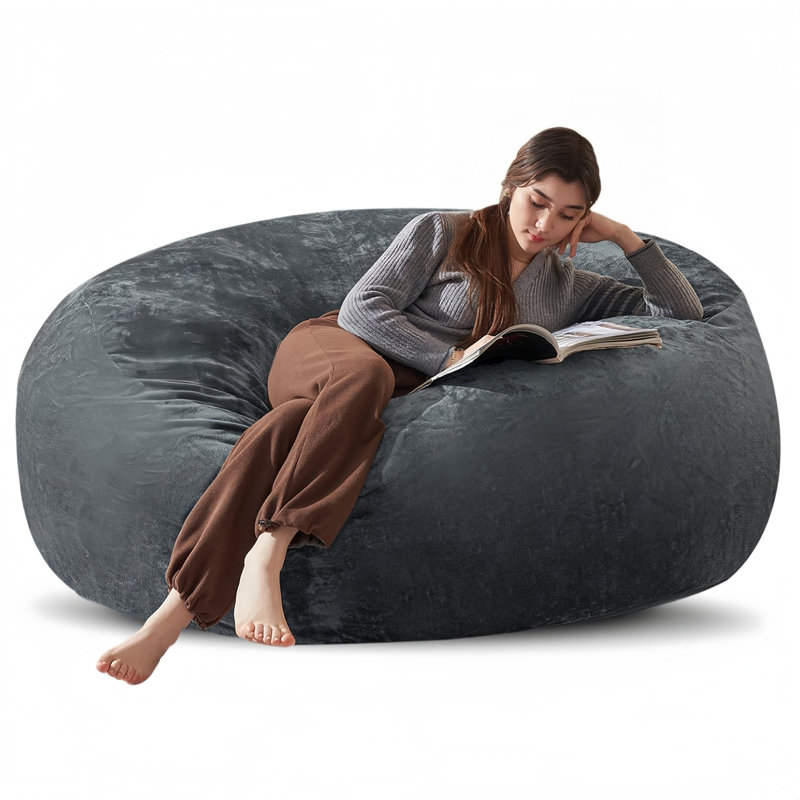 Bean Bag Chair, Memory Foam Filled, Large Beanbag Chairs For Adults And Teens, Soft Sofa With Removable Flannel Cover, Round Couch For Living Room Bedroom College Dorm