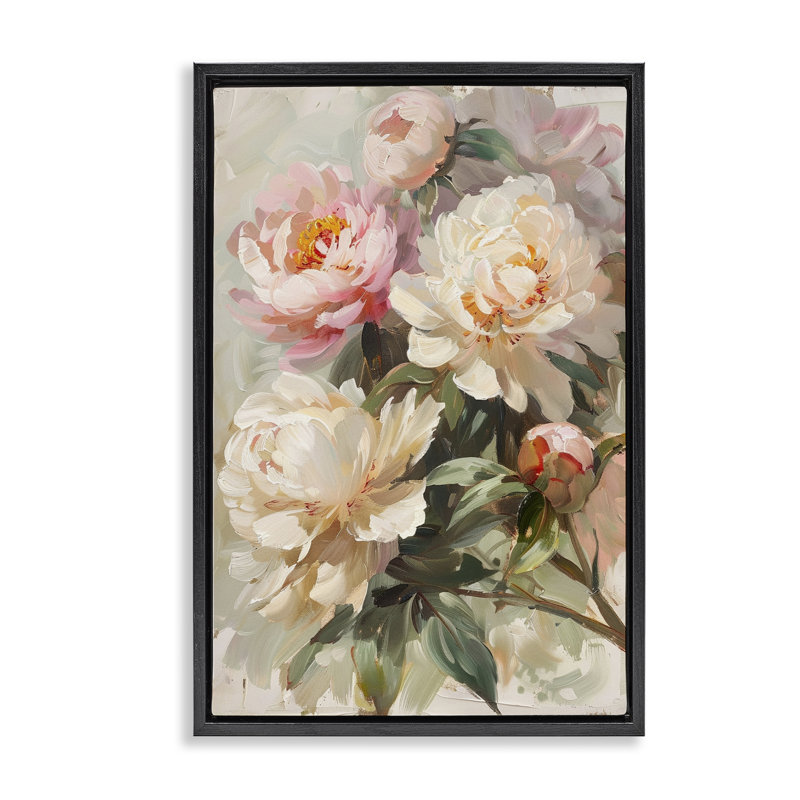  Toile flottante Spring Peony par LSR Design Studio, Cadre flottant noir de jais, H 25 po x l 17 po