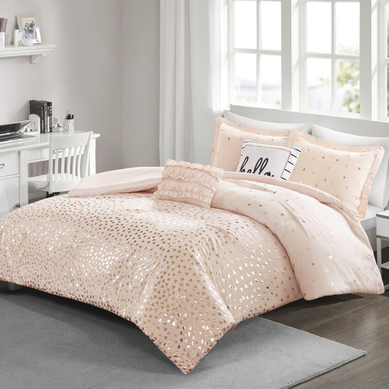 Ensemble de housse de couette Zoey, Housse de couette double / grand et 2 taies décor, Rosé / Or rosé