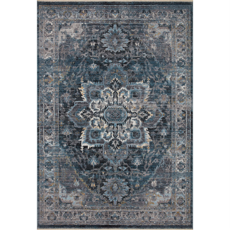 Tapis oriental bleu / gris Leonara, Rectangle 5 pi 3 po x 7 pi 9 po