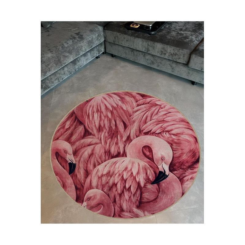 Tapis tissé rond à motif de flamants roses lavable à la machine, Rond 3 pi 3 po