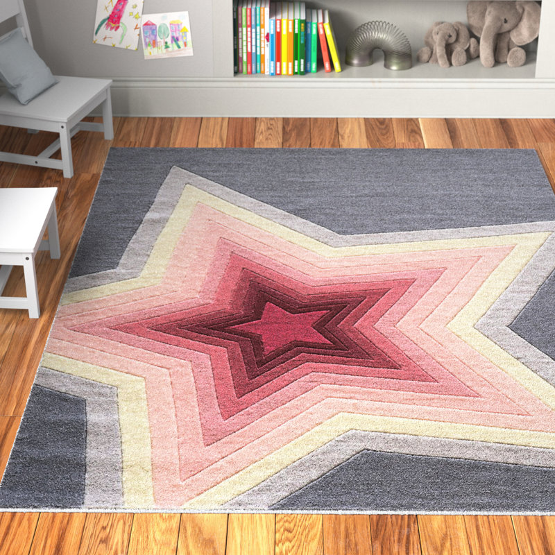 Tapis rose / gris touffeté à la main Berner, Rectangle 8 pi x 10 pi