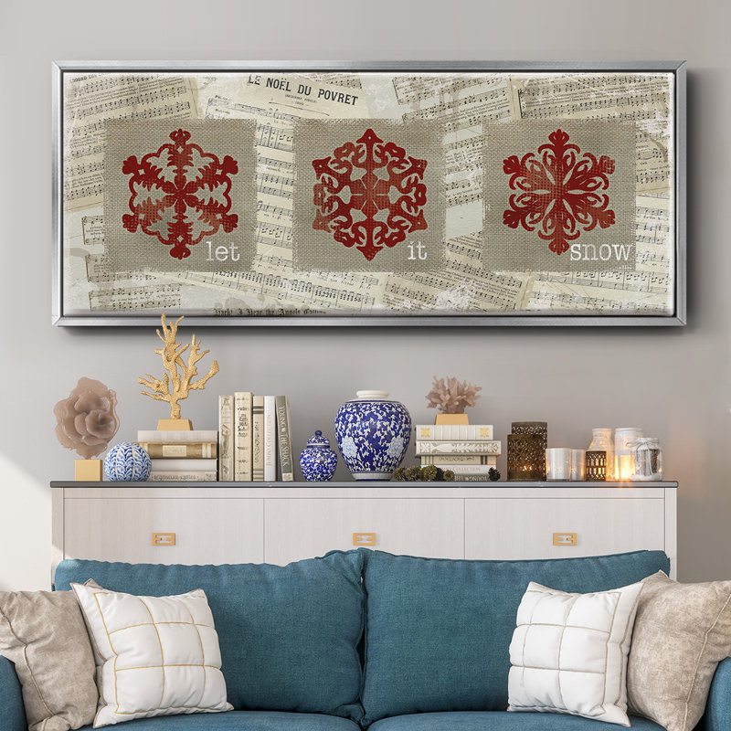 Burlap Music Snowflakes- Framed Canvas