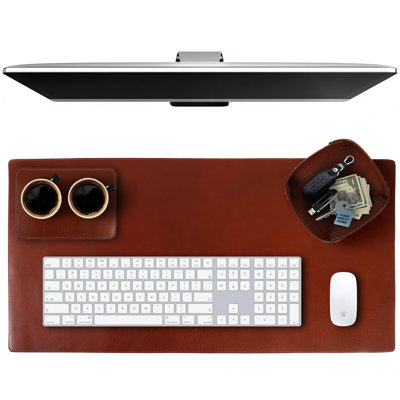 Leather Desk Pad Real Leather Desk Mat Thick (3mm) Double Layer (32x16) Cover Blotter Desk Protector Large Computer Mat for Keyboard Mouse Pad Table Laptop Mat Office Accessories - Camel