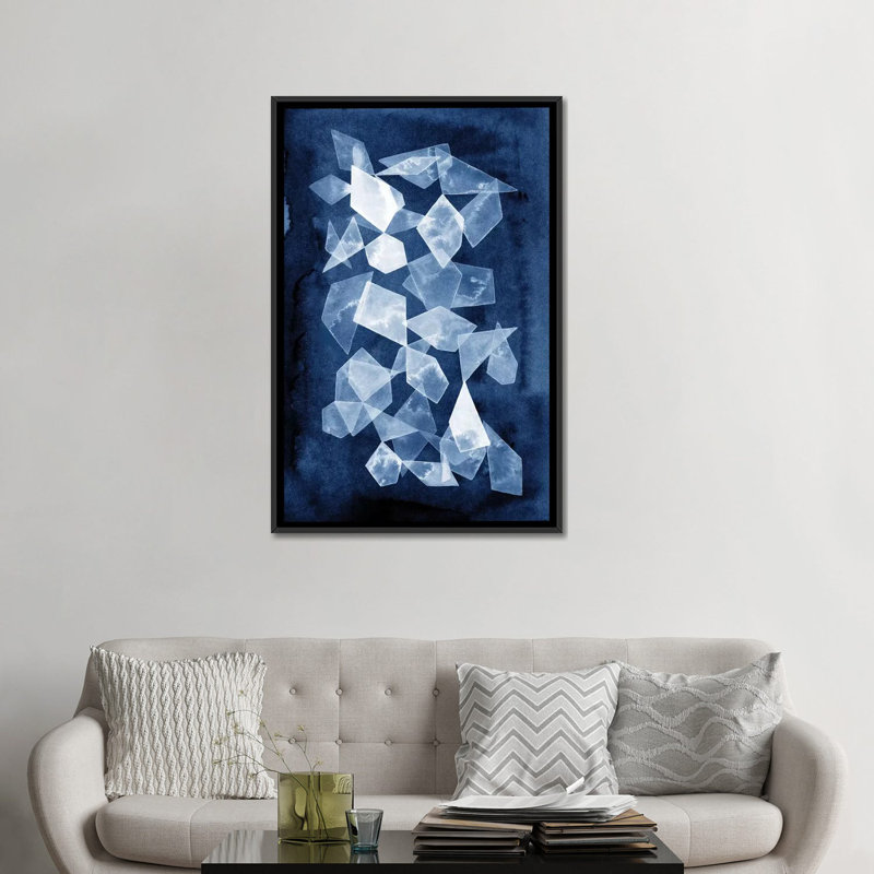 «Indigo Glass I», impression sur toile, H 26 po x l 18 po x P 1,5 po, Toile avec cadre noir, Pas de tapis