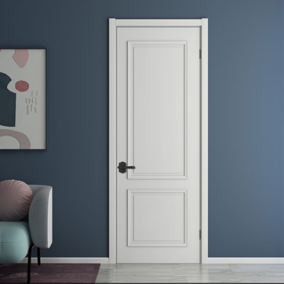 Porte intérieure pleine couleur crème avec chambranle et moulure