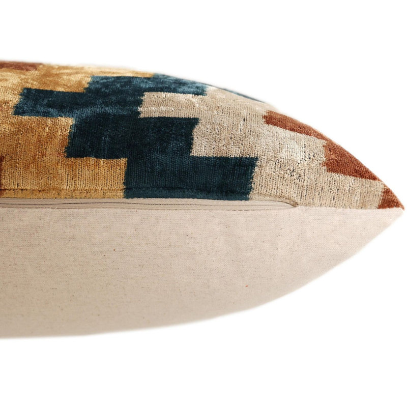 Coussin lombaire en velours de soie géométrique 16 x 24