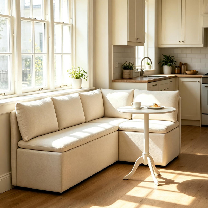 L-Shaped Upholstered Dining Bench with Storage, Vert