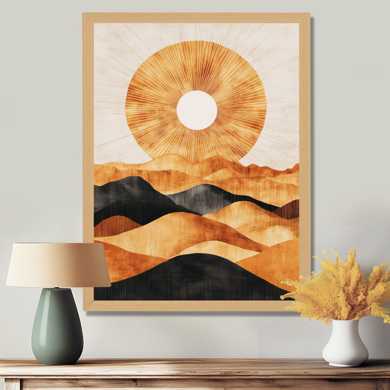 Tableau encadré « Coucher de soleil rétro noir et orange sur les lignes du désert I », H 20 po x l 12 po