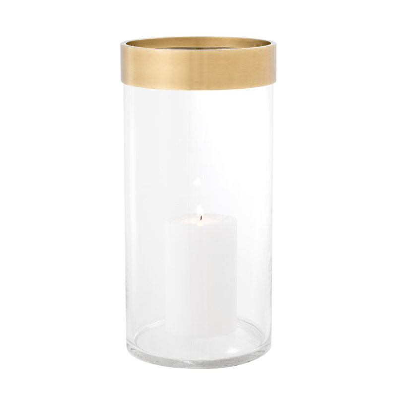 Vertex Modern Brass Rimmed Clear Glass Hurricane Candle Holder